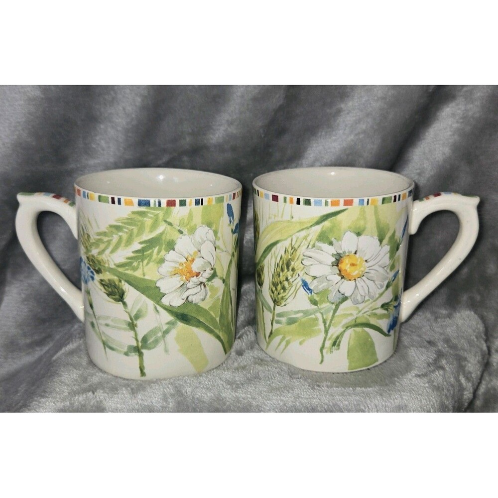 Gien France Cherry Mug Coffee Cup White Daisy Flowers Wheat Discontinued Vintage